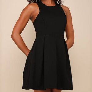 NWT Lulu's Black Ribbed Halter Fit and Flare Cocktail Dress XS